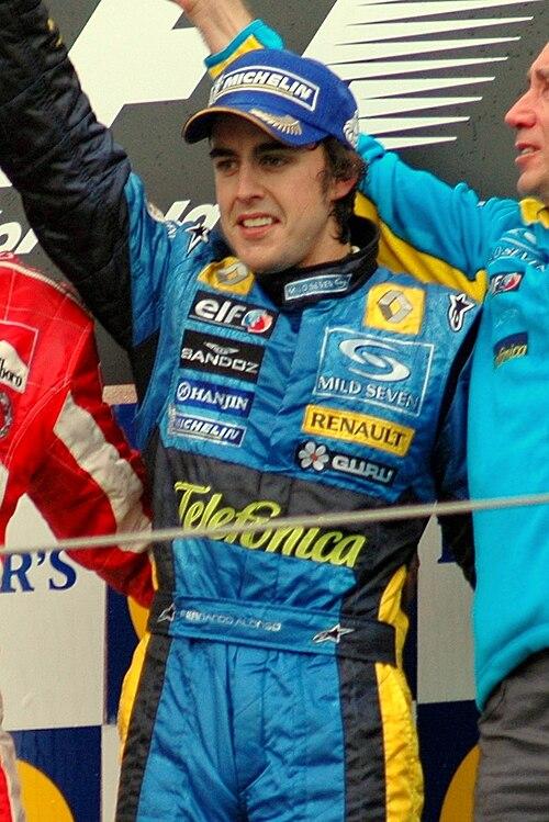 Moment image for Fernando Alonso becomes F1's youngest world champion by defeating Kimi Räikkönen in Brazil.