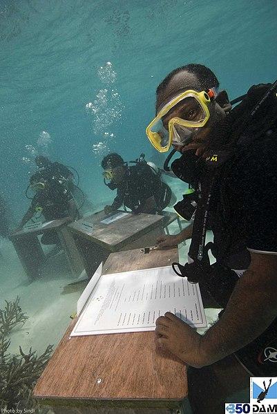 Moment image for Maldivian Cabinet's Underwater Meeting Highlights Climate Change Threat to Island Nation.