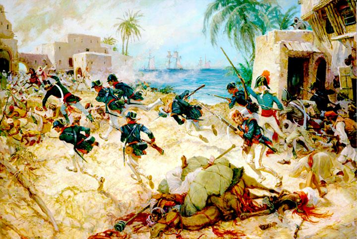 Moment image for US Marines seize Derne from Tripoli Pasha using mercenaries in Battle of Derne.