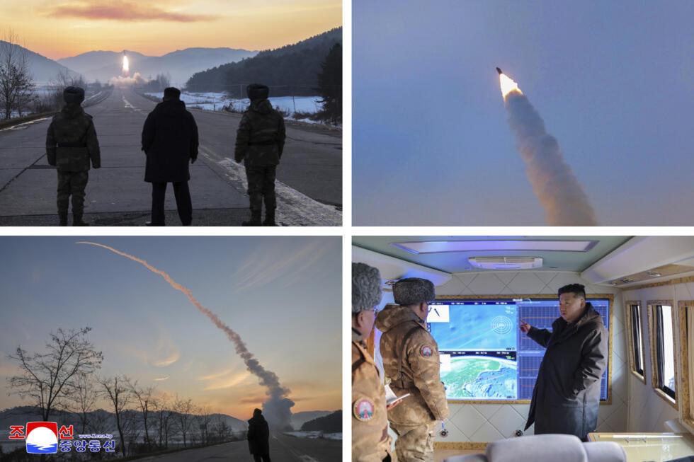 Moment image for Kim Jong Un oversees hypersonic missile launching drill; missiles fly ~1,000 km into the East Sea