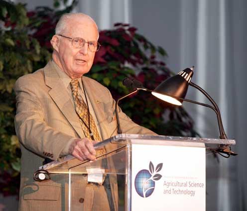 Moment image for Norman Borlaug's Nobel Prize-winning work revolutionized agriculture, increased production, and prevented famines worldwide.