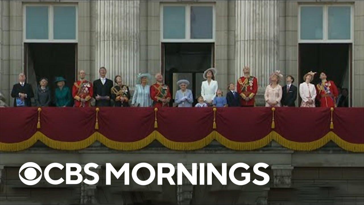 Moment image for Queen Elizabeth II celebrates a Platinum Jubilee, 70 years reigning as monarch.