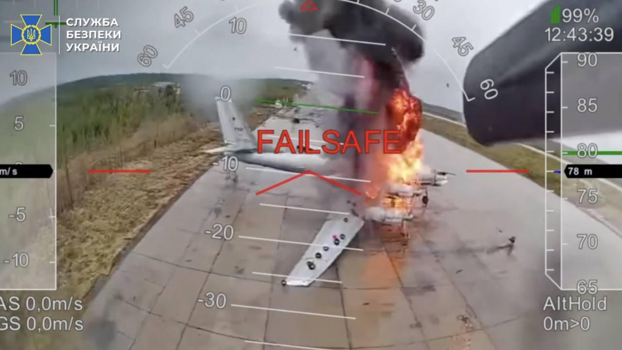 Moment image for Major Ukrainian drone attack on Russian airbases