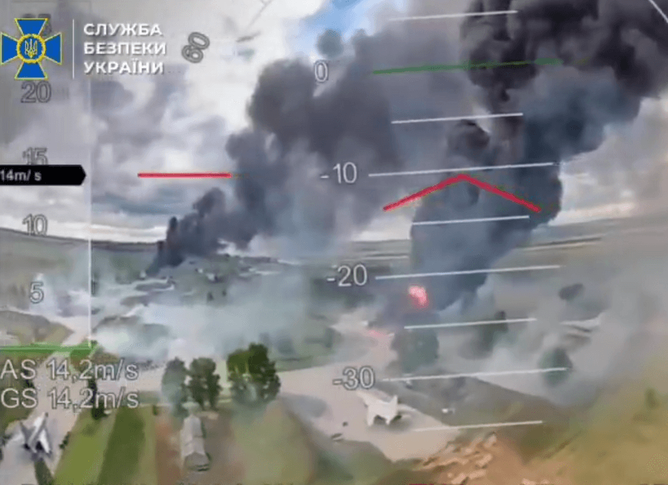 Moment image for Ukraine launches Operation Spider Web drone strikes on deep Russian airfields